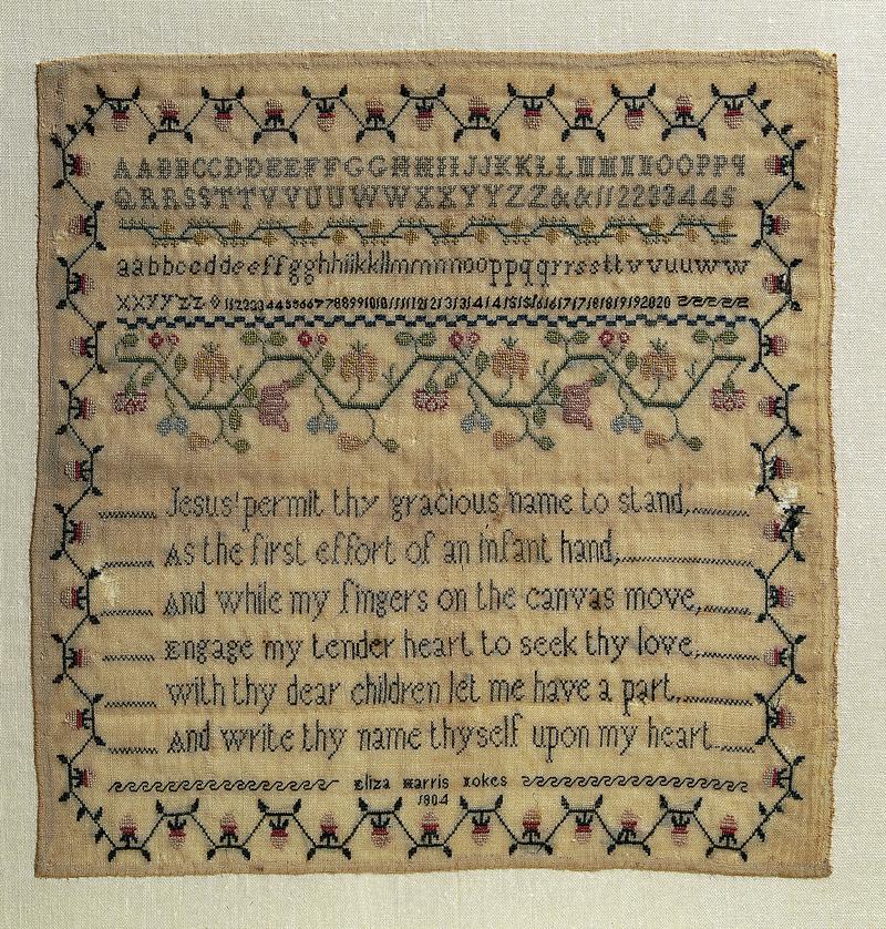 English embroidery sampler made by Eliza Harris Nokes, 1804