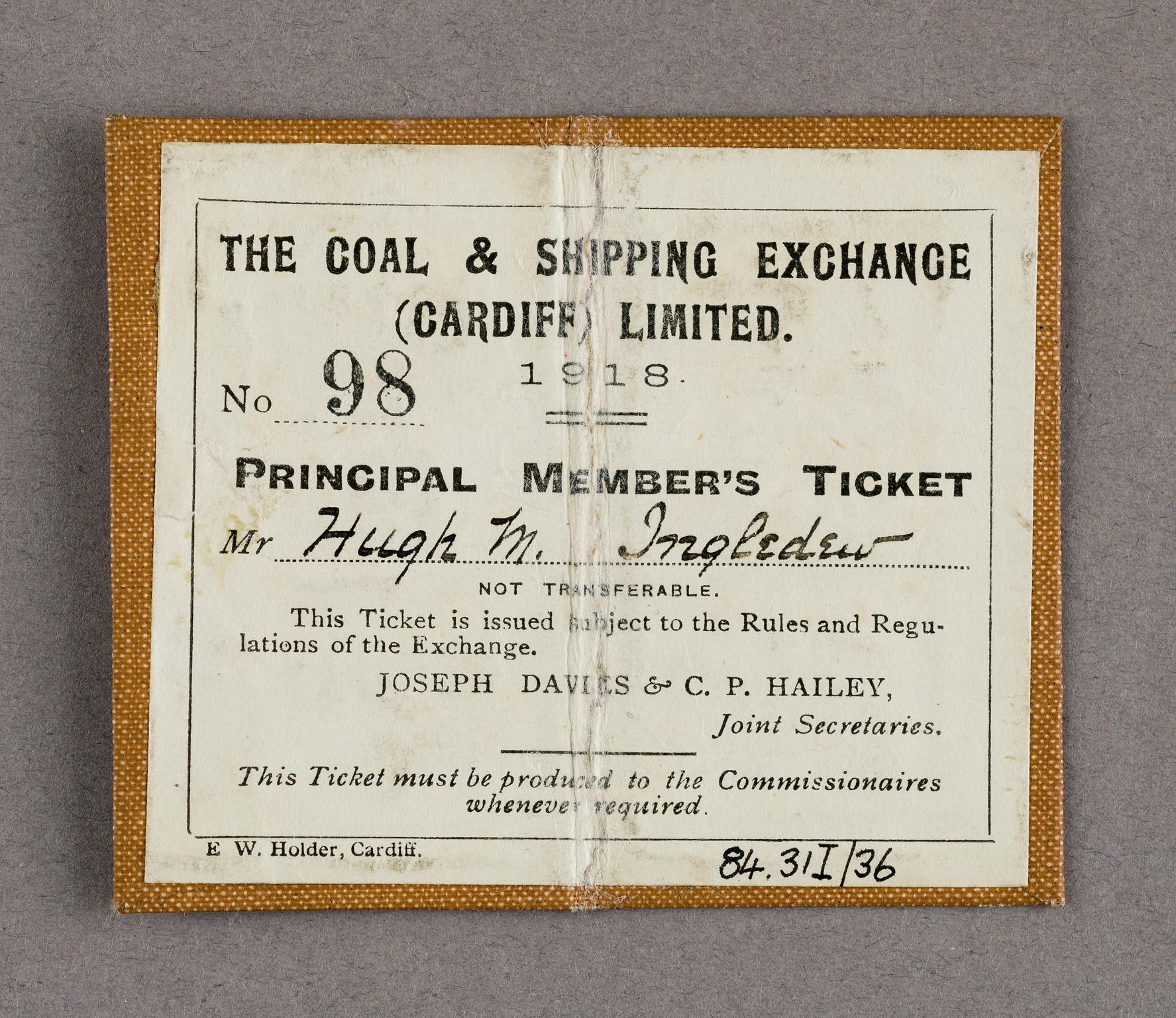 Cardiff Exchange, membership ticket