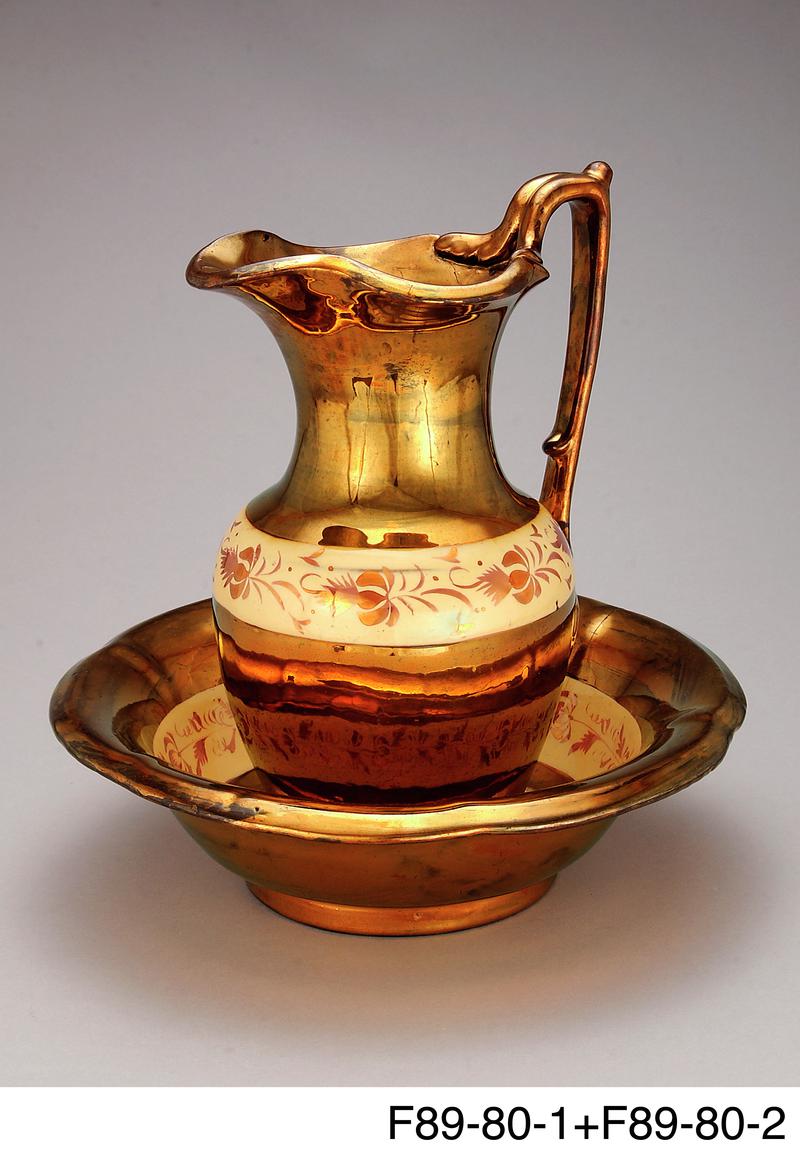 Washstand jug & bowl, copper lustre, c. 1880