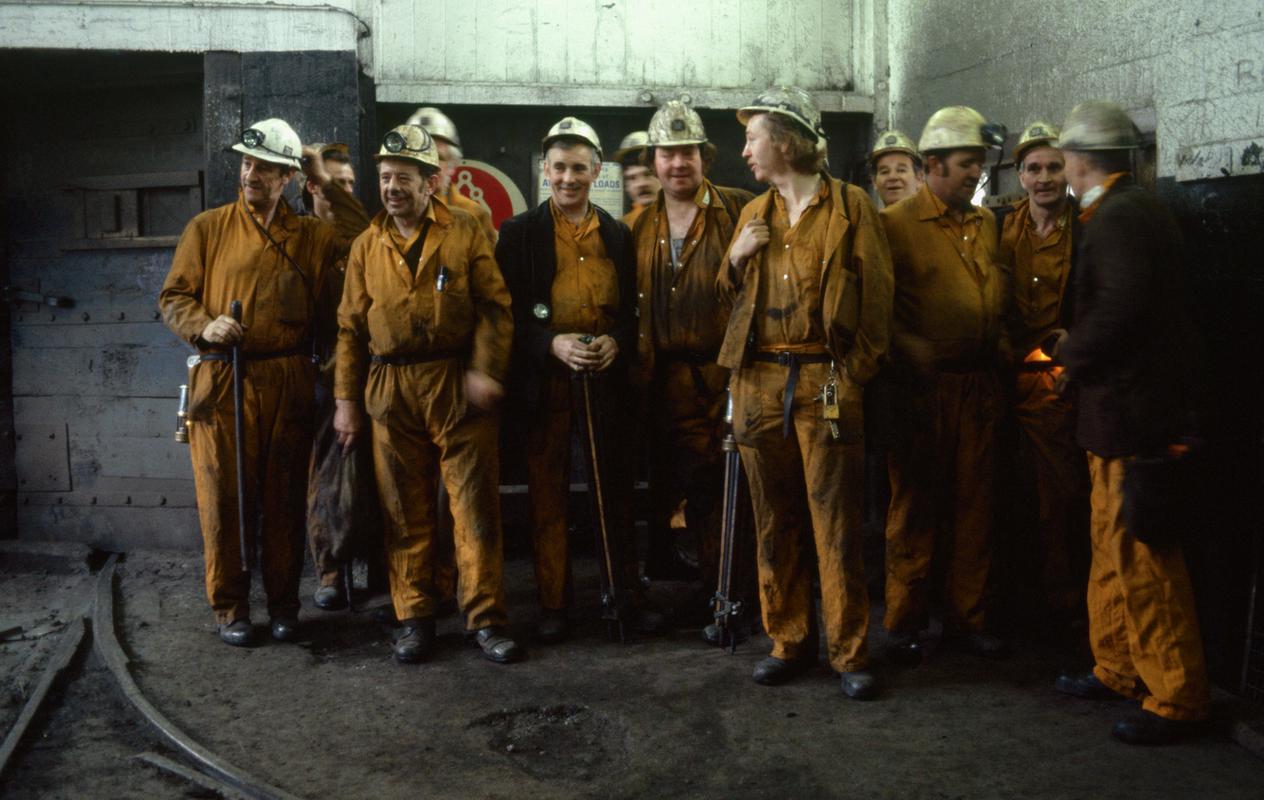 Colour film slide showing the morning shift, Oakdale Colliery 21 May 1981.