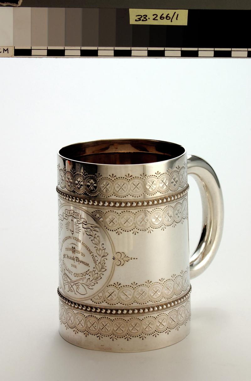 Daily Telegraph Welsh Miners' fund, tankard. Presented to Isaiah Thomas.