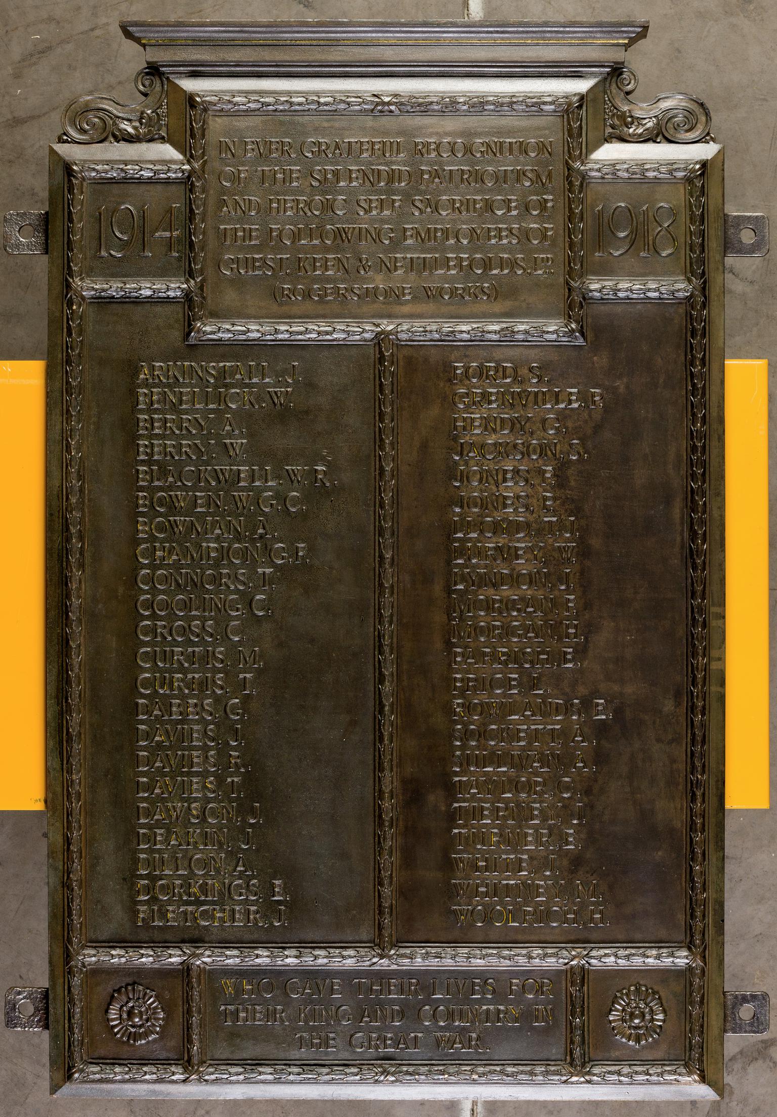 G.K.N. Ltd. (Rogerstone Works), memorial plaque