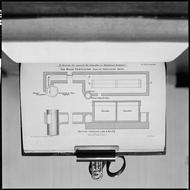 Black and white film negative showing a plan of the ventilator drift, Deep Duffryn Colliery.  'Deep Duffryn' is transcribed from original negative bag.