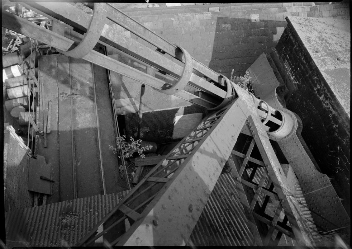 Black and white film negative showing part of the headframe, 1970.  'Deep Duffryn 1970' is transcribed from original negative bag.