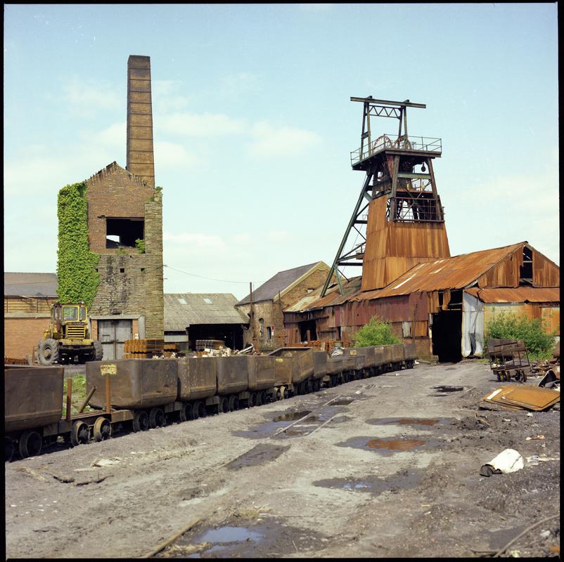 Colour film negative showing the derelict pumping engine house which contained a beam pump, Morlais Colliery. 'Morlais' is transcribed from original negative bag.  Appears to be identical to 2009.3/2189.