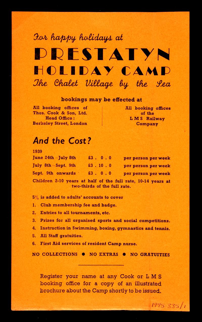 Prestatyn Holiday Camp, handbill