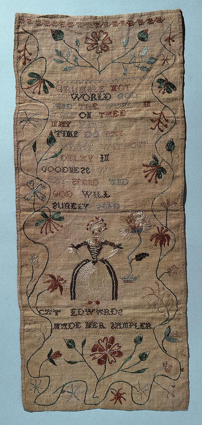 Sampler (verse, motifs &, pictorial), made in Carmarthenshire