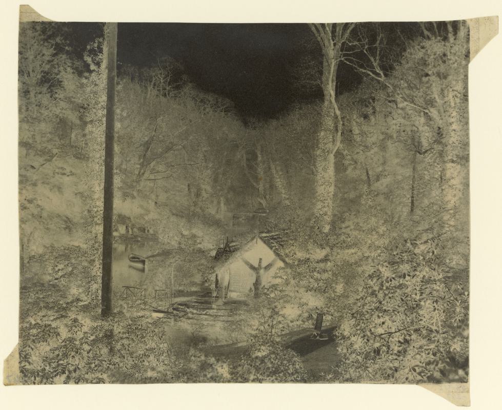 Penllergare, shanty on upper lake, paper negative