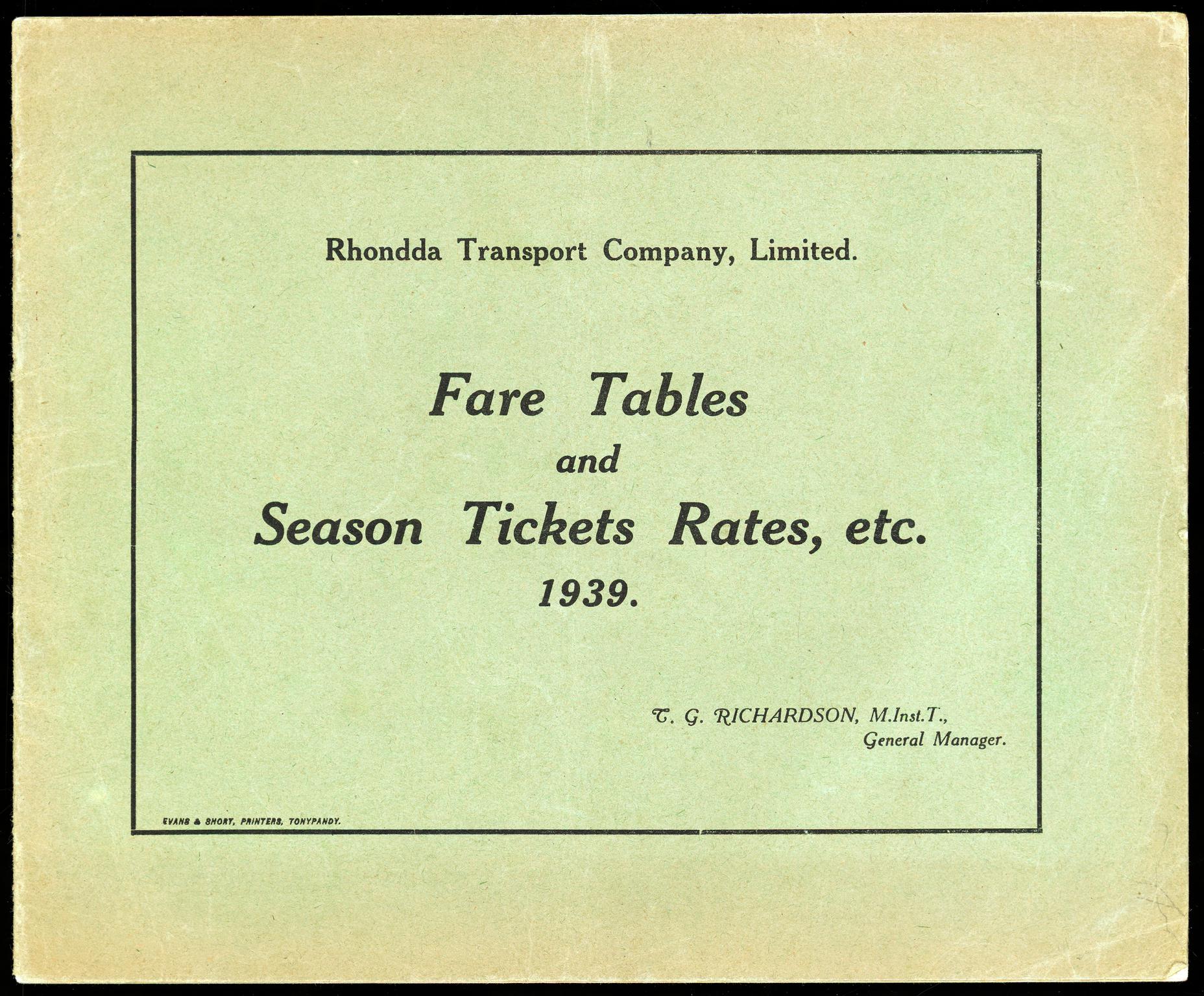 Rhondda Transport Co. Ltd., fare tables (booklet)