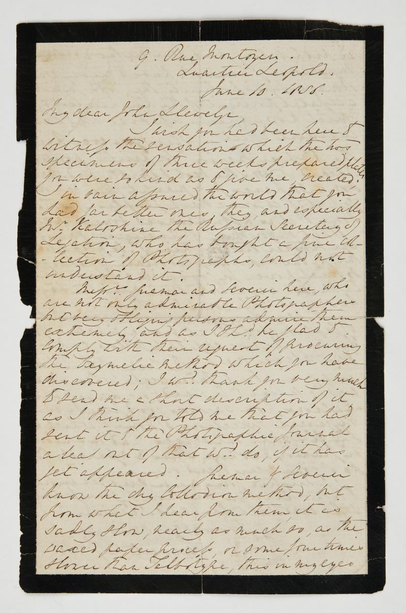 Letter from Richard Calvert Jones to J.D. Llewellyn, 10 June 1856. Page 1