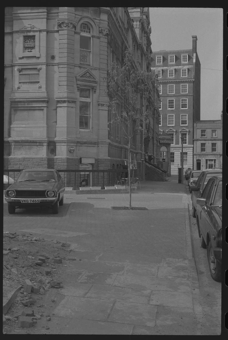 Eastern side of Exchange Building, from south east corner of Mount Stuart Square, Butetown.