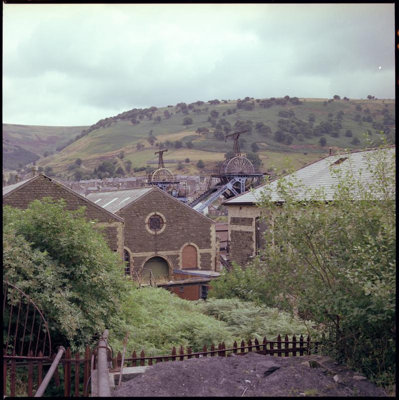 Colour film negative showing a surface view of Six Bells Colliery.  'Six Bells' is transcribed from original negative bag.