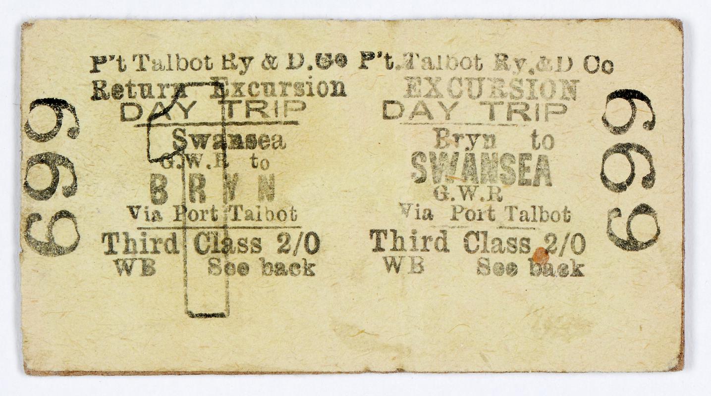 Port Talbot Railway & Docks Company ticket (front)
