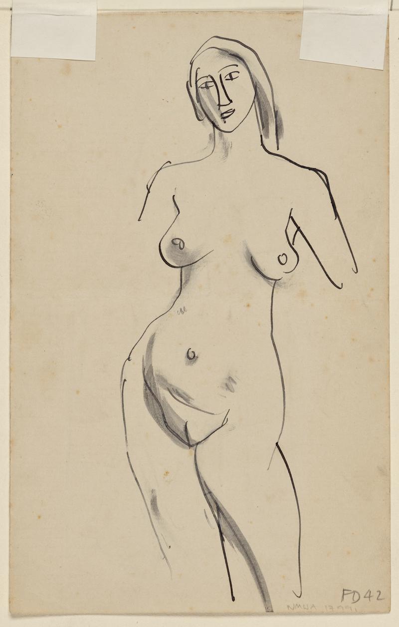 Woman in a Coat and Skirt with bare Feet