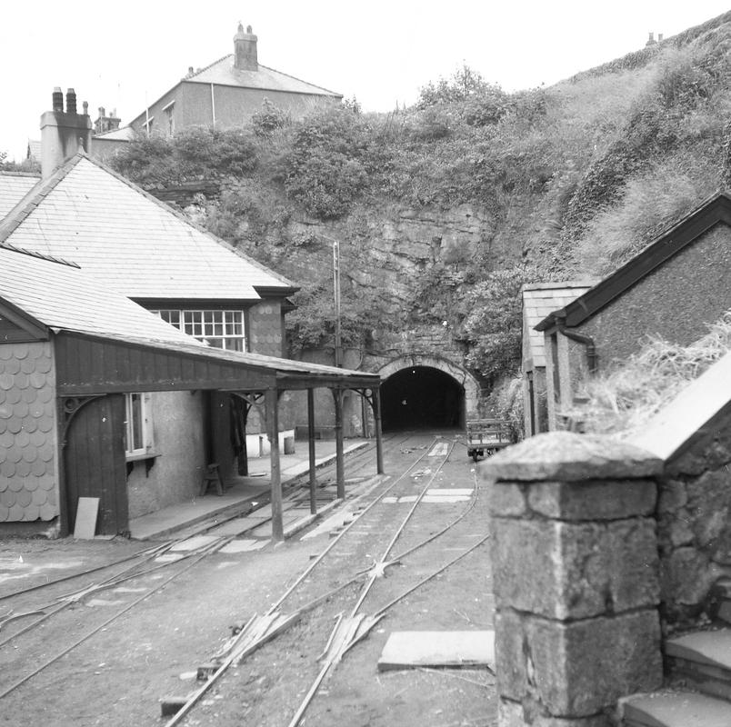View of the tunnel at the bottom on the Penscoins incline, with the weighing hut on the left, Port Dinorwig