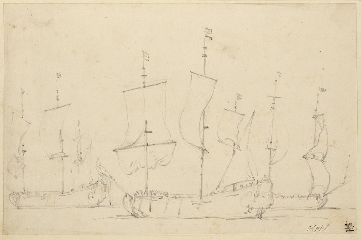 Sketch of Three Square-rigged Ships