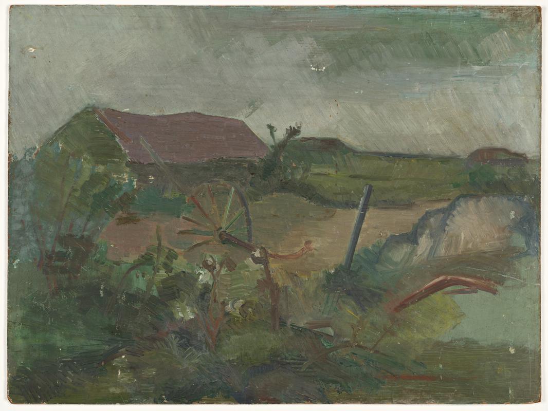 Landscape with fields and farm buildings