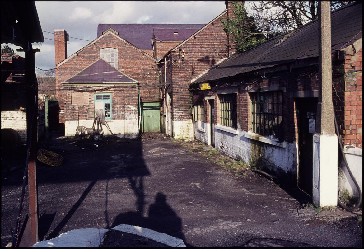 Colour film slide showing Ammanford Colliery buildings, 19 February 1977.