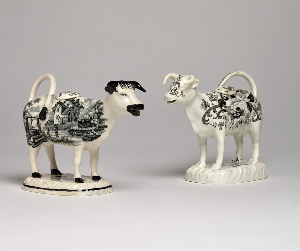 two cow creamers, c1825-1835 & c1830-1838