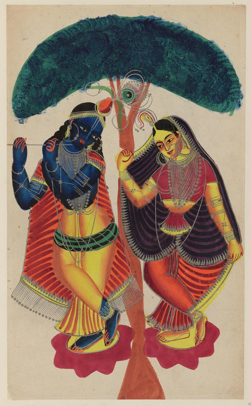 Radha with calf and Krishna
