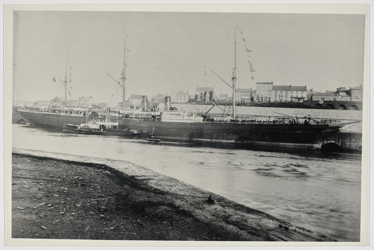 Black and white photograph of the S.S. GASPESIA at Milford Haven.