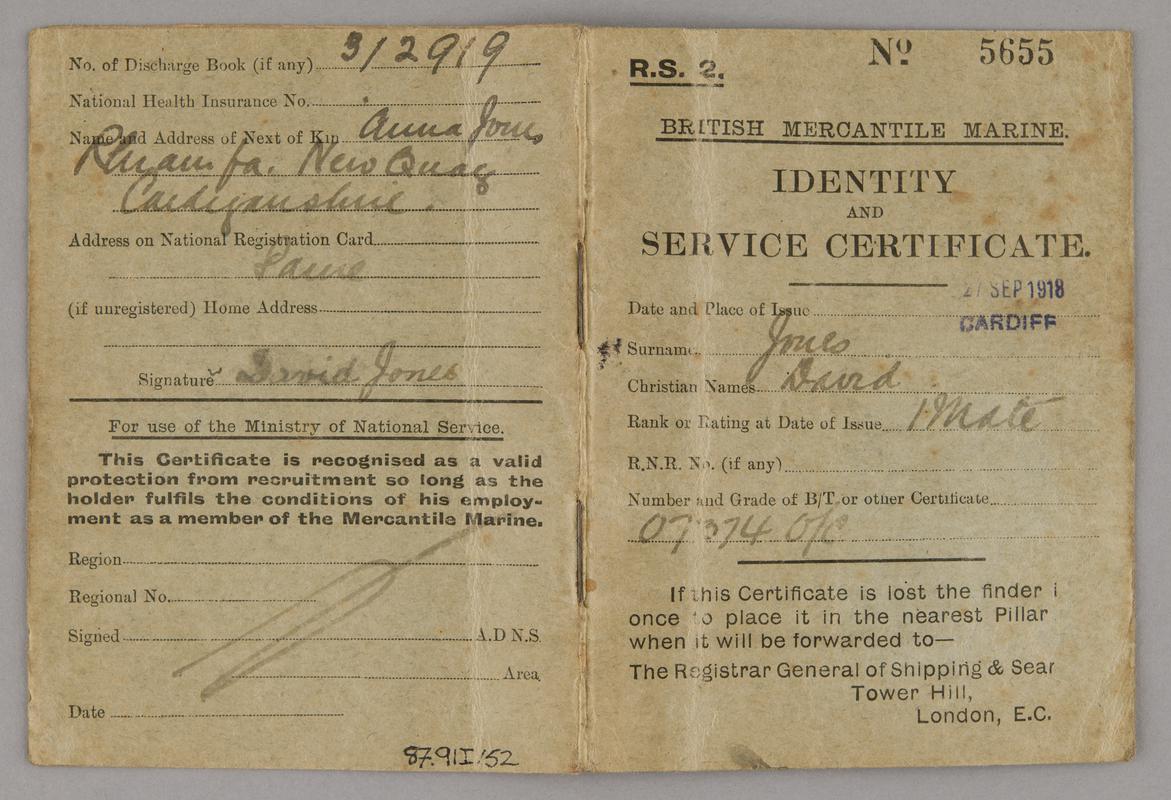 Identity Card belonging to David Jones