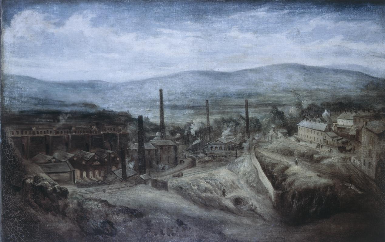 Colour transparancy of an oil painting of the Penydarren ironworks (NMW A 3797)