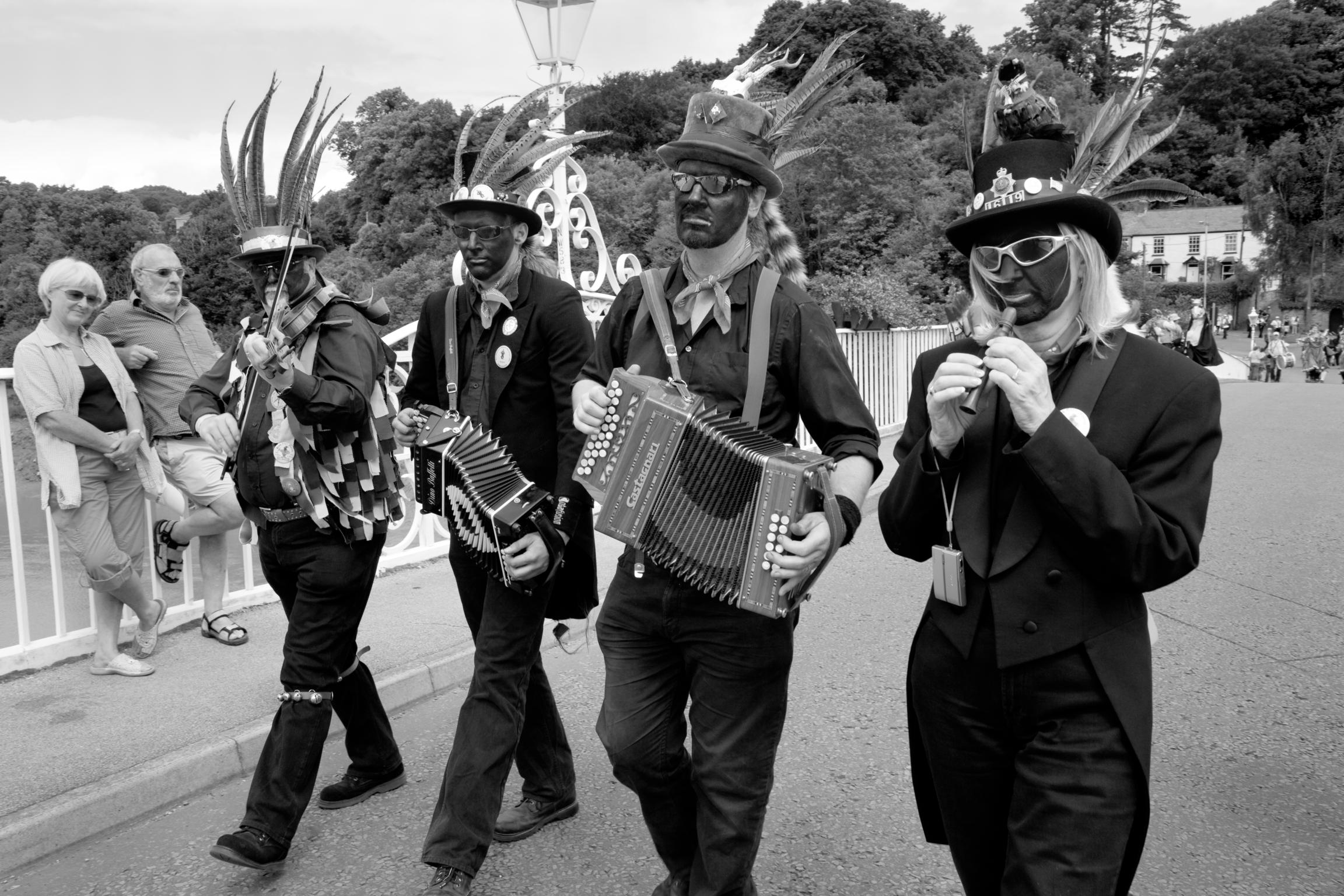 On 5th July 500 English in the guise of Morris Dancers and led by a marching band invaded Wales over Chepstow Bridge. Chepstow Festival, Wales