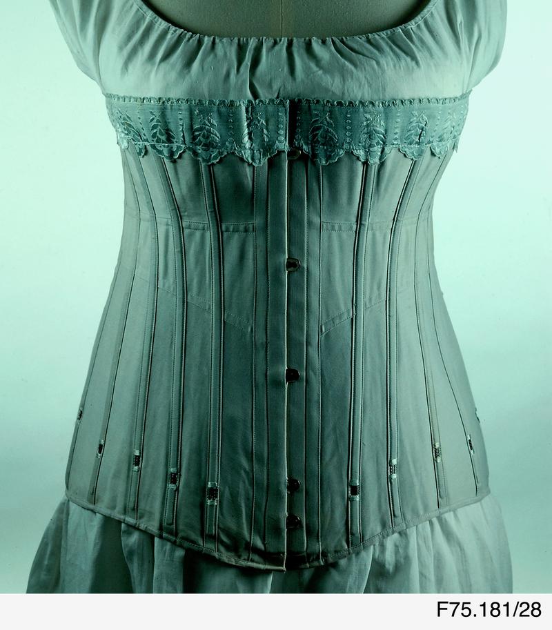 Pale blue corset with steel boning; c. 1910-15