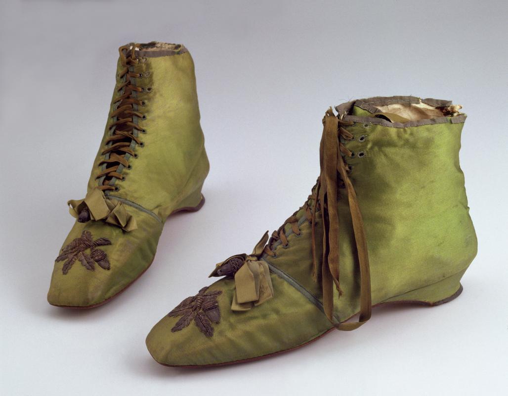 19th century women's green silk shoes
