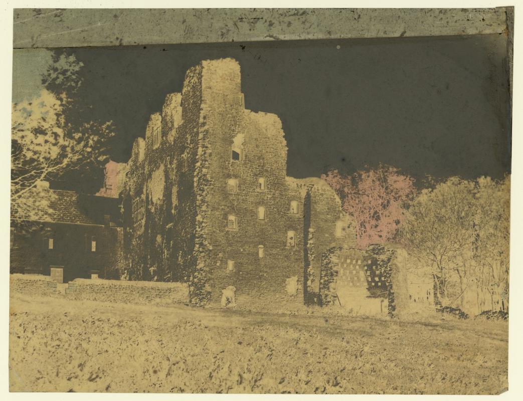 Wax paper calotype negative. Oxwich Castle - North view (1855-1860)