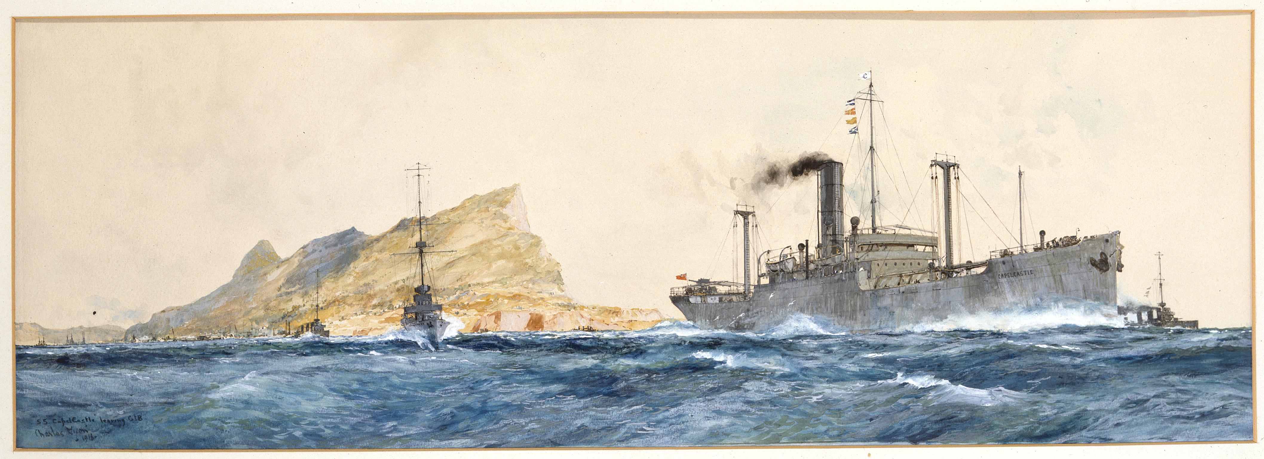 S.S. CAPELCASTLE leaving Gibralta (painting)