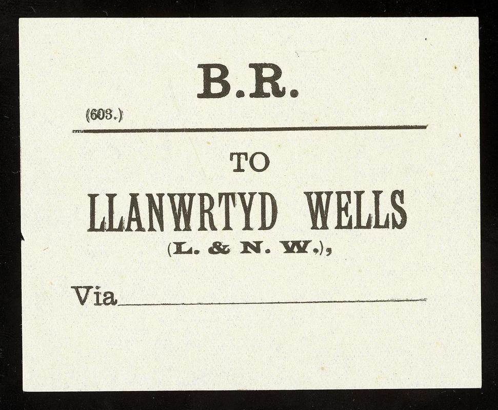 Barry Railway "To Llanwrtyd Wells (L. & N. W.)" luggage label