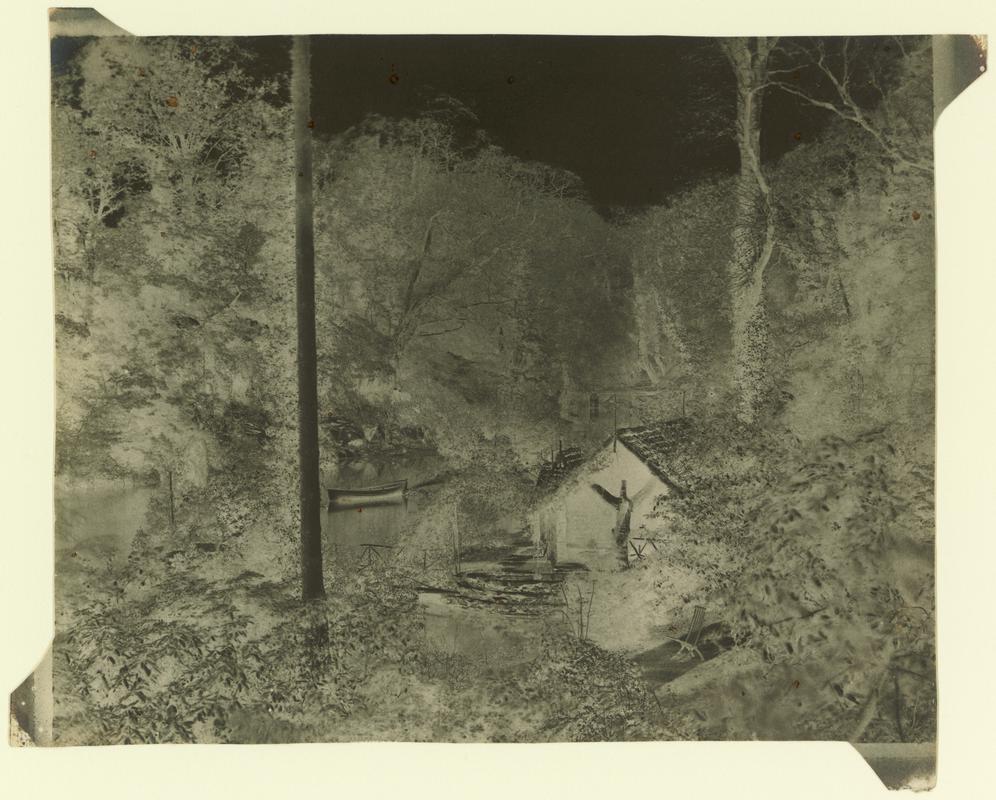 Penllergare, shanty on upper lake, paper negative