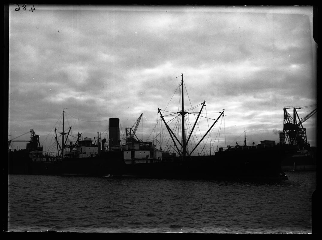 1/4 Starboard Stern view of S.S. DUNSTAFFNAGE in Cardiff Docks c.1936