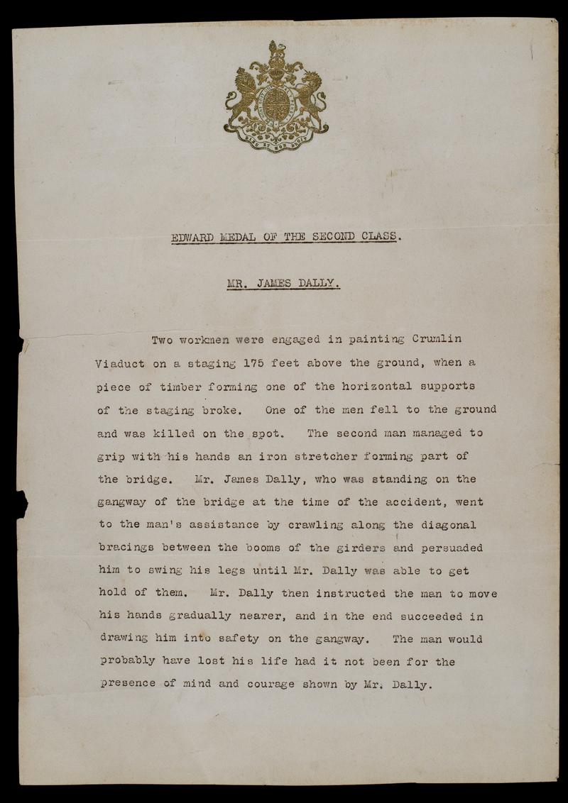 Citation for the Edward Medal