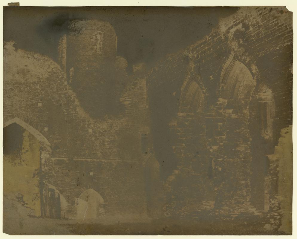 Wax paper calotype negative. Caerphilly Castle - Ruins of Great Hall (1855-1860)