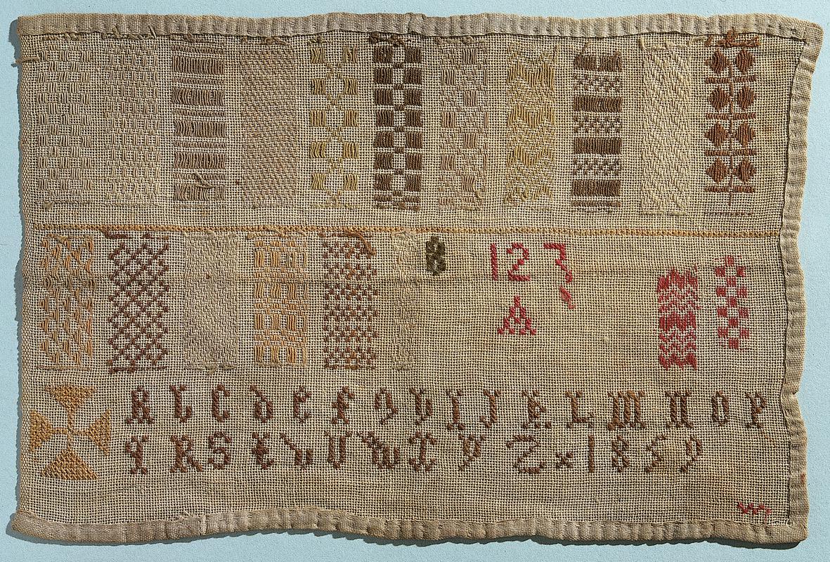 Sampler (darning & alphabet), made in Belgium, 1859