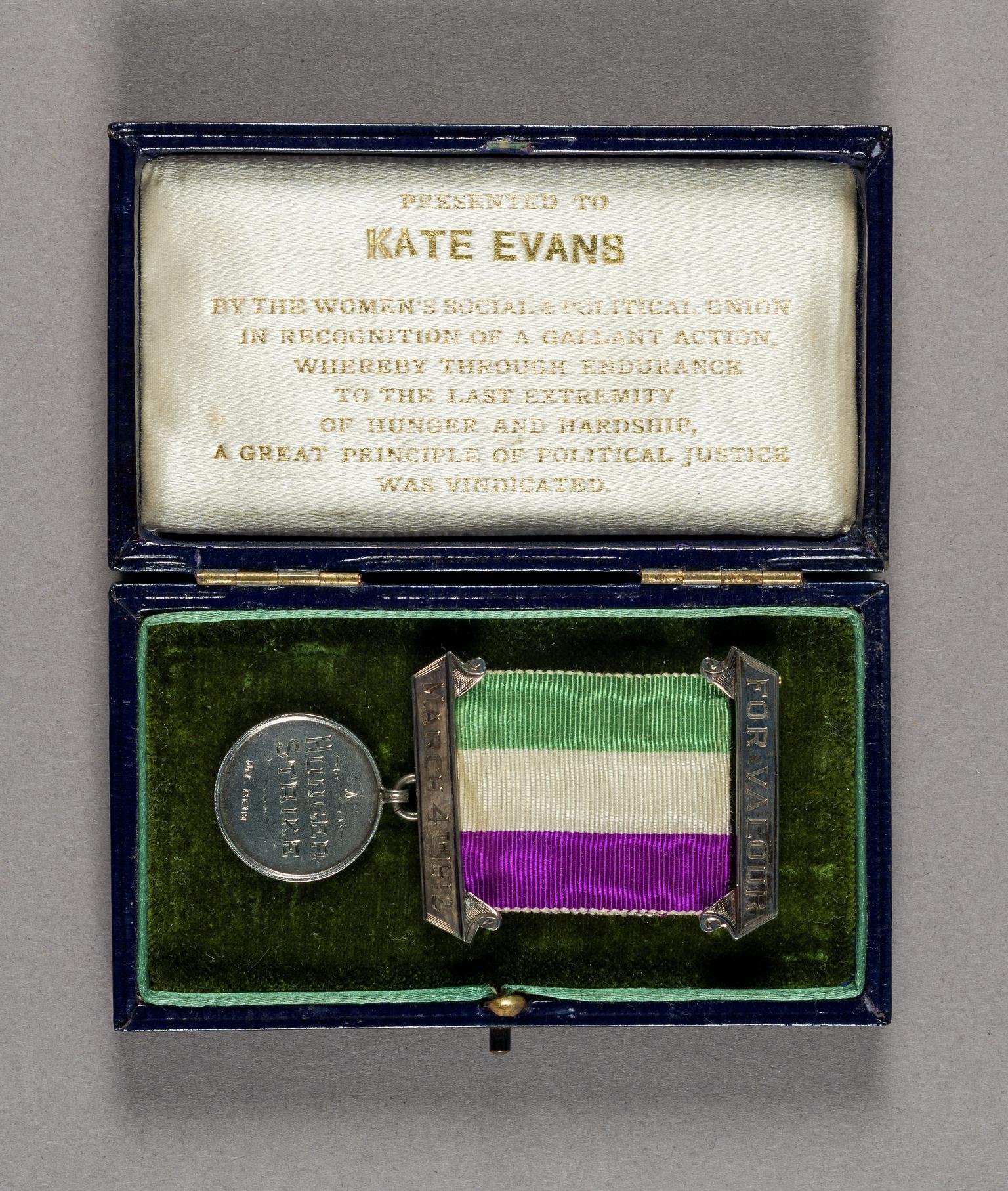 Hunger Strike medal awarded to Kate Williams Evans by Women's Social and Political Union, March 1912