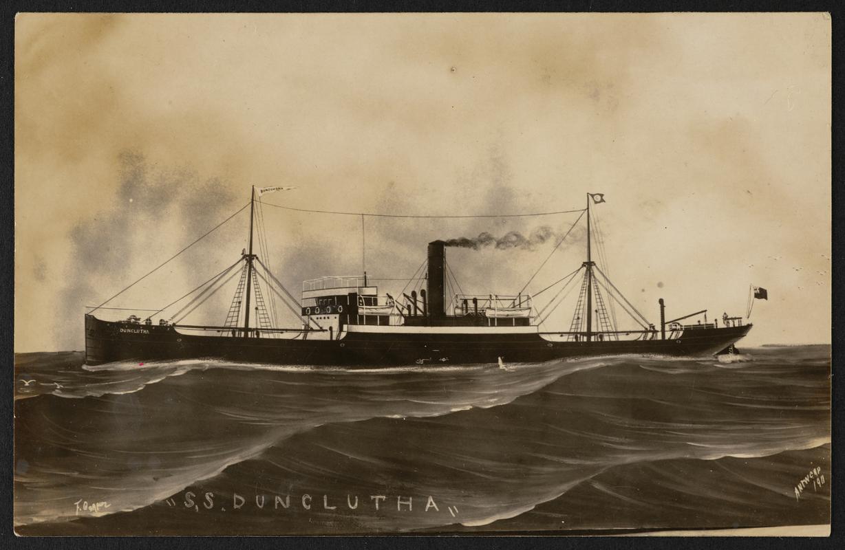 Black and white photograph of a painting of the S.S. Dunclutha.