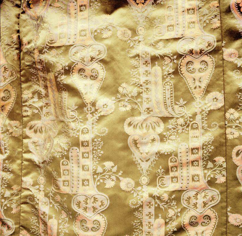 Detail of bizarre silk on gown, c.1708-9