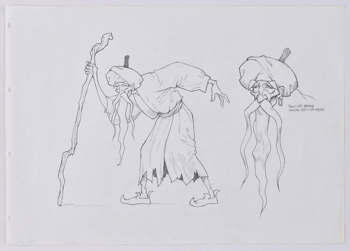 Turandot animation production sketch of the character Timur.