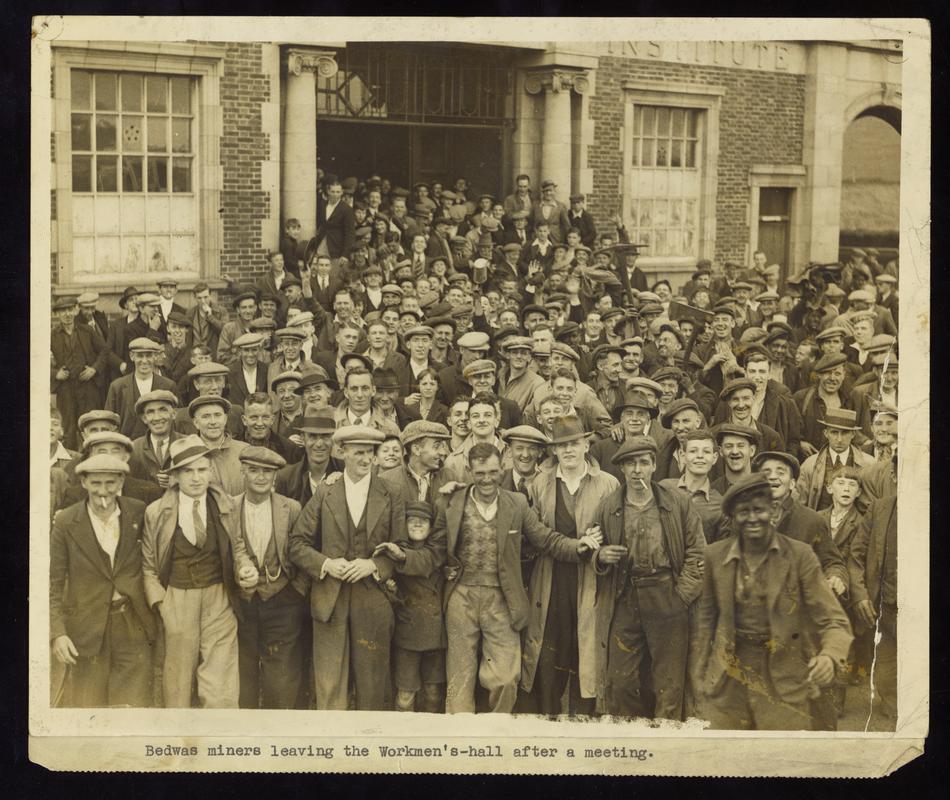 Bedwas miners leaving the Workmen's-hall after a meeting (front)