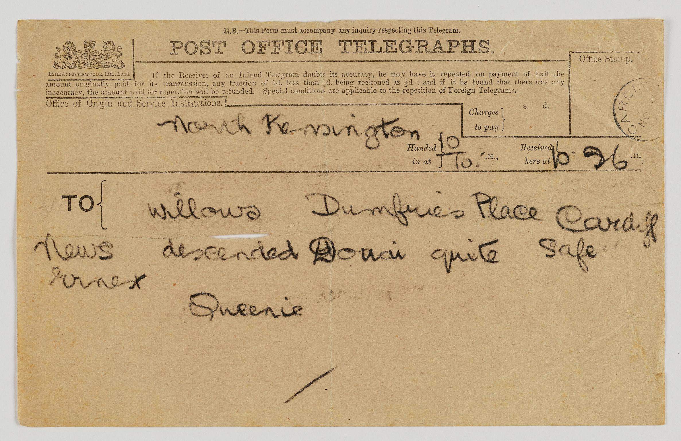 Ernest Willows, telegram