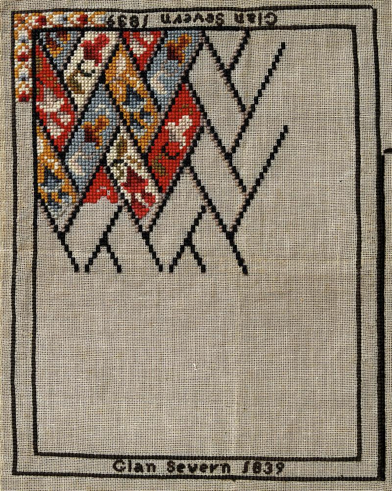 Sampler (motifs), made in Berriew, 1839