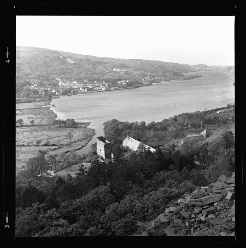 View of Gilfach Ddu workshops/slate museum from 'zig zag' path, 1978.