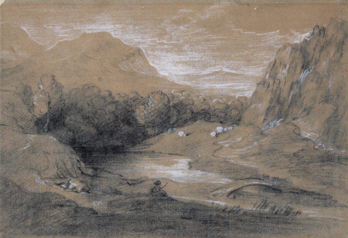 Wooded Mountain Landscape with Shepherd and Sheep