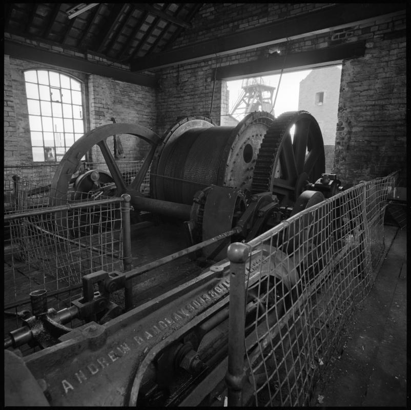 Black and white film negative showing the Andrew Barclay winding engine, Morlais Colliery 13 May 1981.  'Morlais 13/5/81' is transcribed from original negative bag.