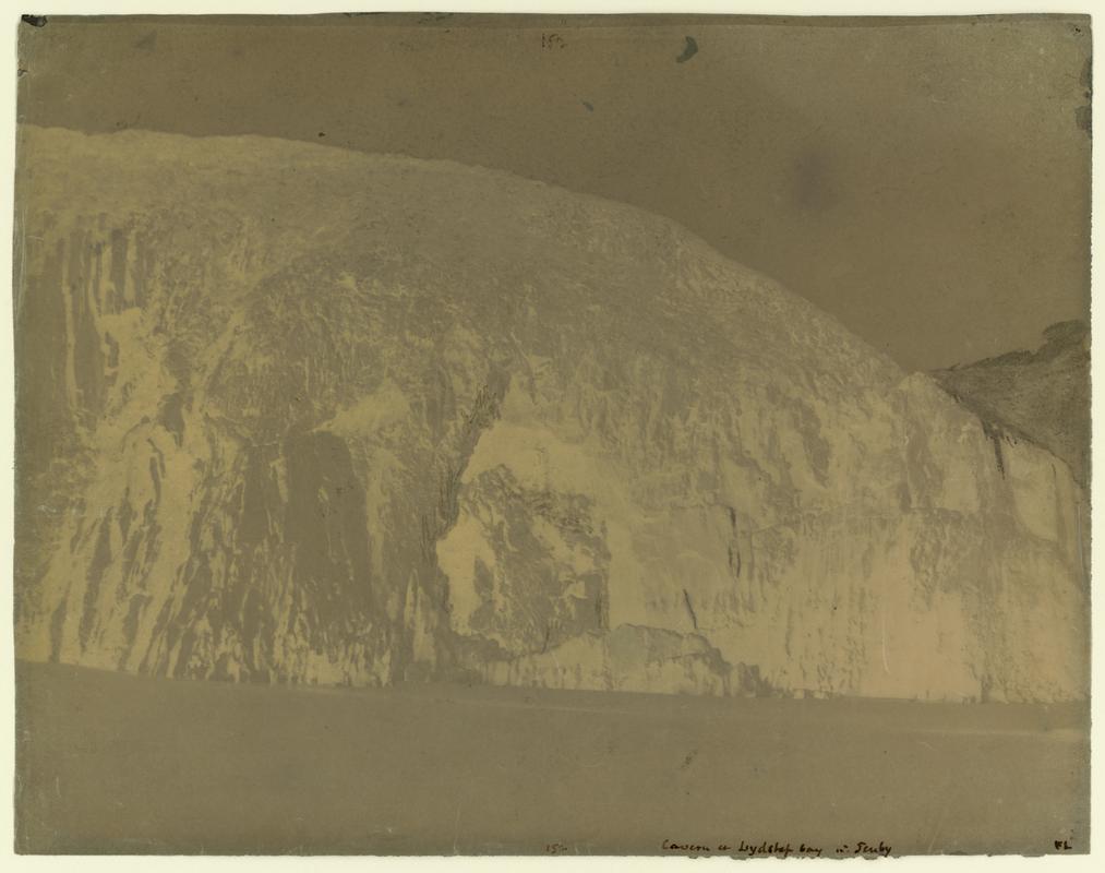 Wax paper calotype negative. Cavern at Lydstep Bay in Tenby