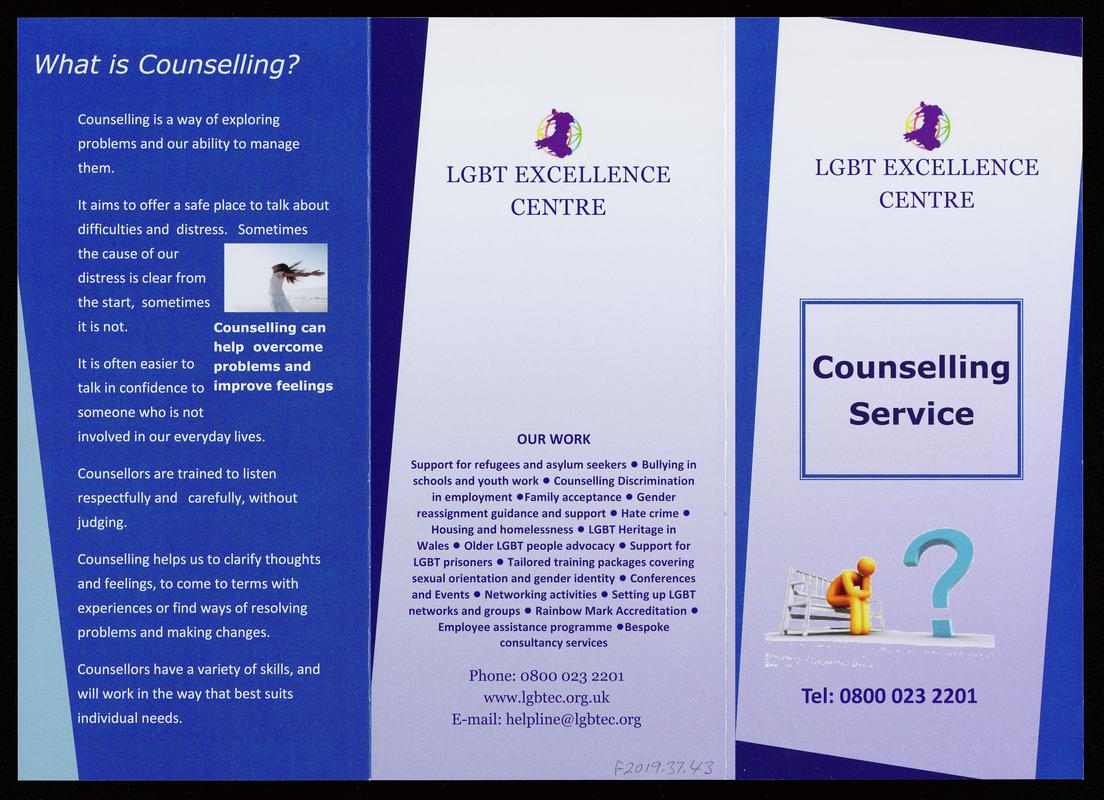 LGBT Excellence Centre leaflet 'Counselling Service'.